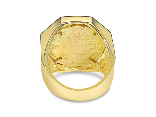 Fancy Solid Gold Handmade Coin Ring , 1/4oz Coin ,
