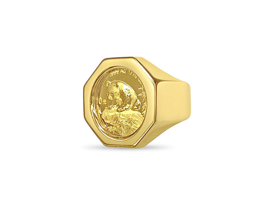 Fancy Solid Gold Handmade Coin Ring , Chinese Panda Bear Coin ,