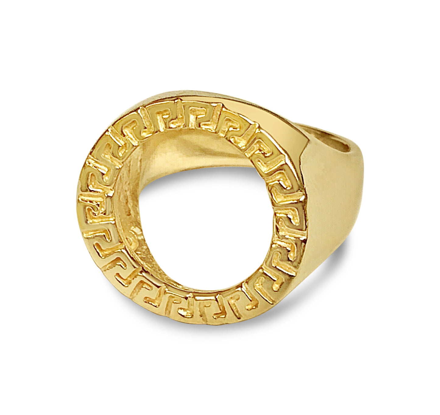 Greek Key Frame Solid Gold Handmade Coin Ring , 1/10oz Coin ,