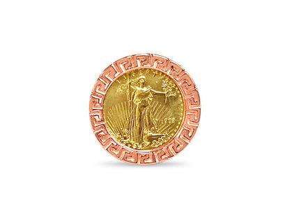 Greek Key Frame Solid Gold Handmade Coin Ring , 1/10oz Coin ,