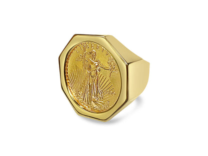 Fancy Solid Gold Handmade Coin Ring , 1/2oz Coin ,