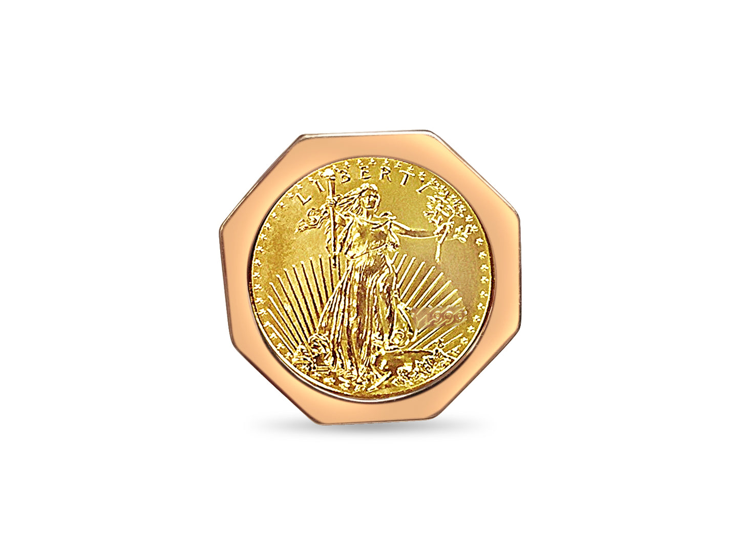 Fancy Solid Gold Handmade Coin Ring , 1/2oz Coin ,
