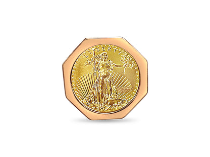 Fancy Solid Gold Handmade Coin Ring , 1/2oz Coin ,