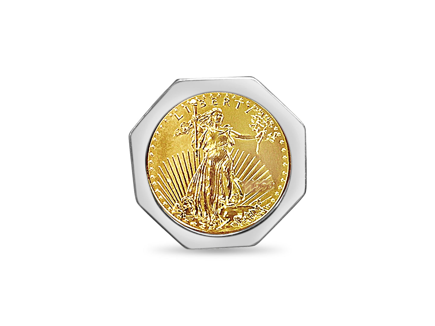 Fancy Solid Gold Handmade Coin Ring , 1/2oz Coin ,