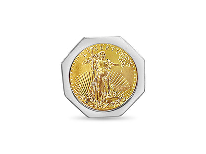 Fancy Solid Gold Handmade Coin Ring , 1/2oz Coin ,