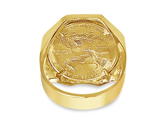 Fancy Solid Gold Handmade Coin Ring , 1/2oz Coin ,