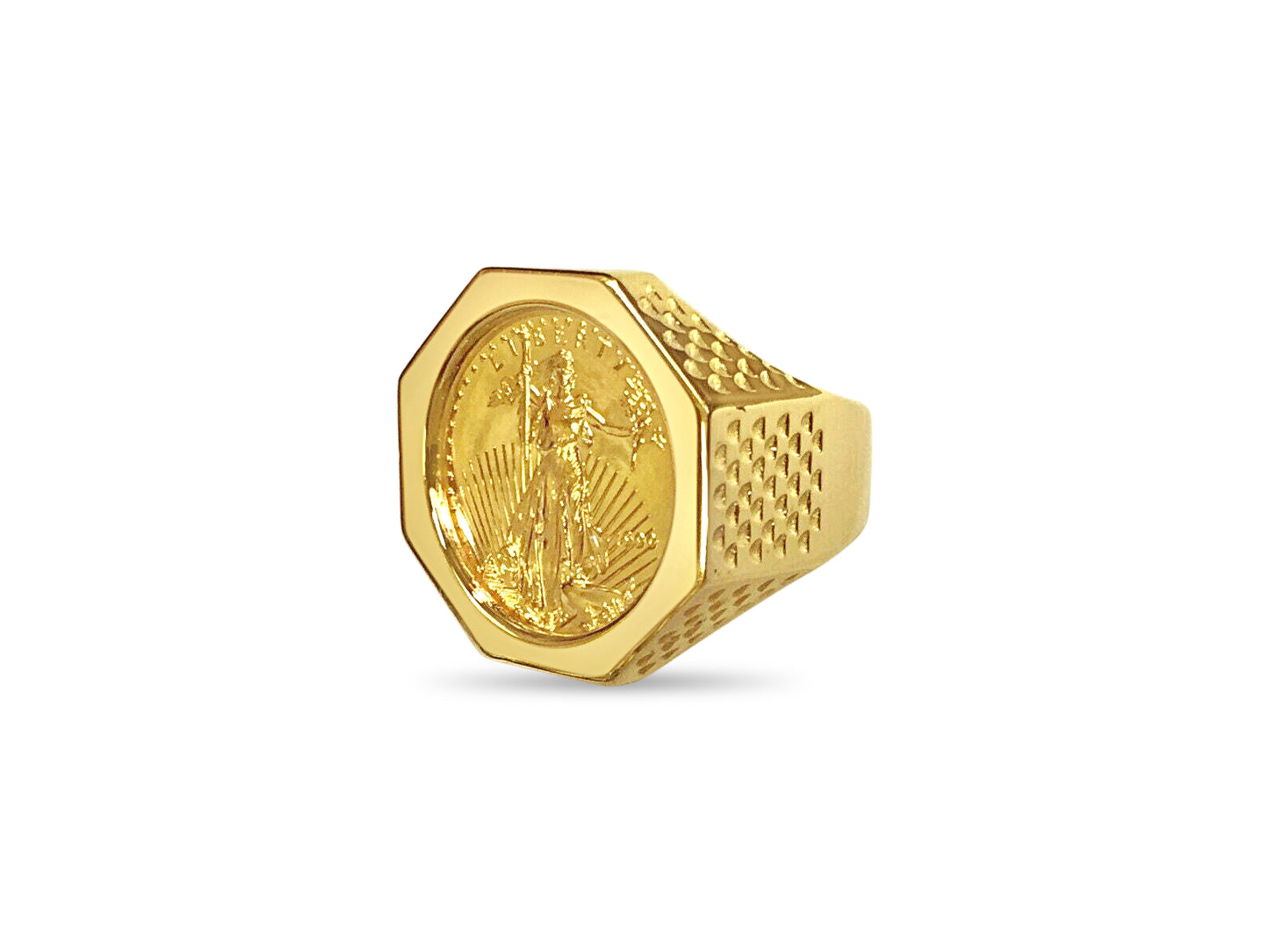 Fancy Solid Gold Handmade Coin Ring , 1/4oz Coin ,