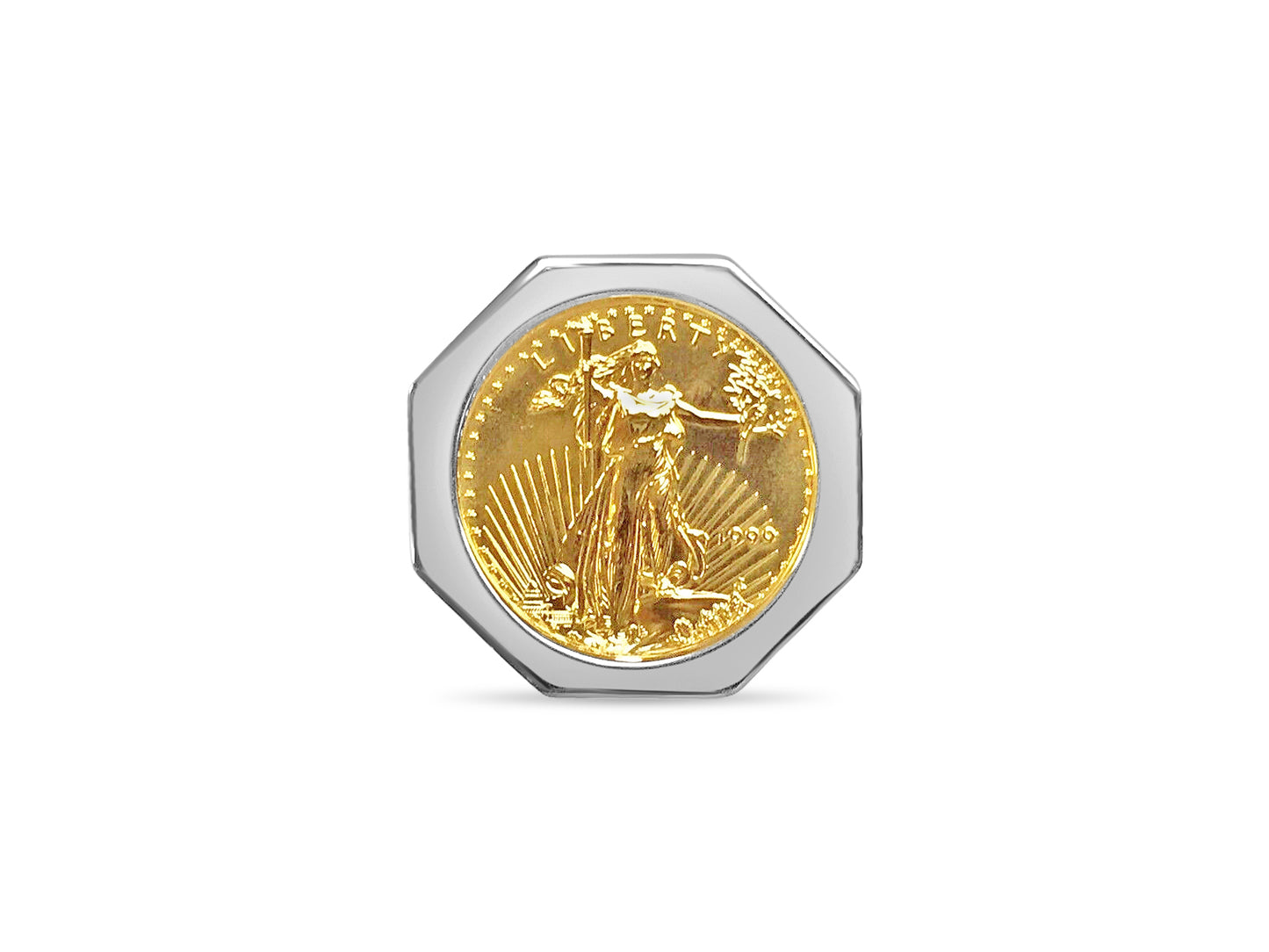 Fancy Solid Gold Handmade Coin Ring , 1/4oz Coin ,