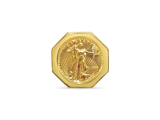 Fancy Solid Gold Handmade Coin Ring , 1/4oz Coin ,