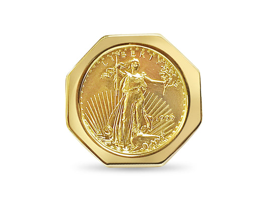 Fancy Solid Gold Handmade Coin Ring , 1/4oz Coin ,