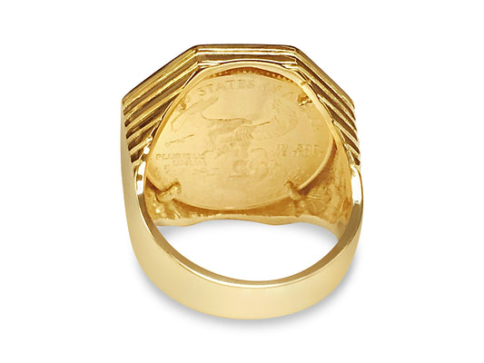 Fancy Solid Gold Handmade Coin Ring , 1/4oz Coin ,