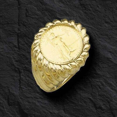 Fancy Solid Gold Handmade Coin Ring , 1/10oz Coin ,