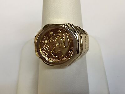 Fancy Solid Gold Handmade Coin Ring , Chinese Panda Bear Coin ,