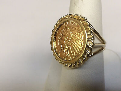 Fancy Solid Gold Handmade Coin Ring , Indian Head Coin ,