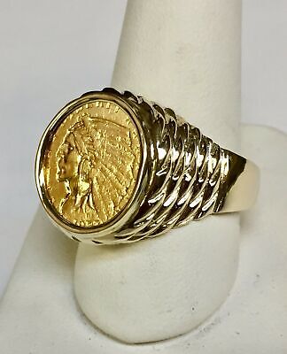 Fancy Solid Gold Handmade Coin Ring , Indian Head Coin ,