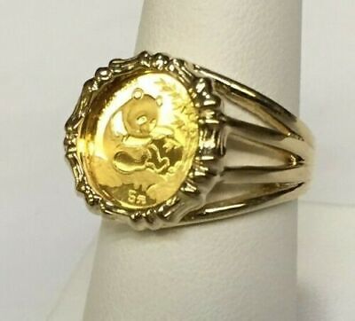 Fancy Ladies Solid Gold Handmade Coin Ring , Chinese Panda Bear Coin ,