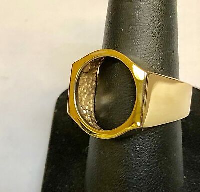 Fancy Solid Gold Handmade Coin Ring , 1/10oz Coin ,