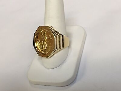 Fancy Solid Gold Handmade Coin Ring , 1/4oz Coin ,