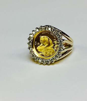 Diamond Fancy Ladies Solid Gold Handmade Coin Ring , Chinese Panda Bear Coin ,