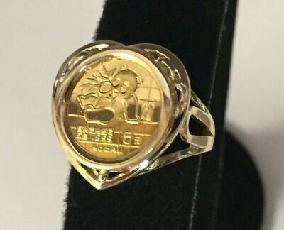 Fancy Ladies Solid Gold Handmade Coin Ring , Chinese Panda Bear Coin ,