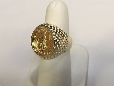 Fancy Solid Gold Handmade Coin Ring , 1/10oz Coin ,