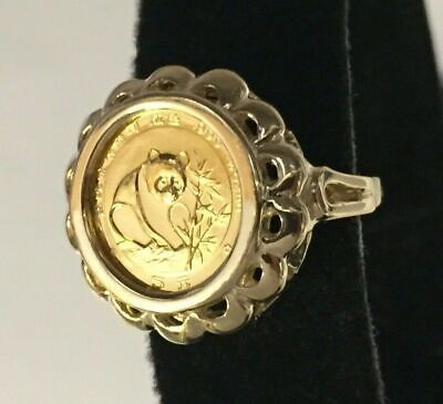 Fancy Ladies Solid Gold Handmade Coin Ring , Chinese Panda Bear Coin ,