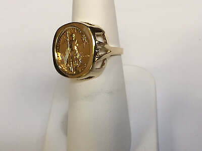 Fancy Solid Gold Handmade Coin Ring , 1/10oz Coin ,