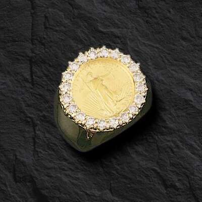 Diamond Fancy Solid Gold Handmade Coin Ring , 1/10oz Coin ,