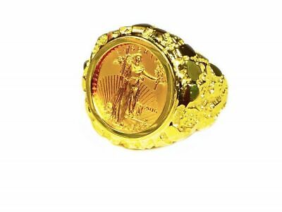 Nugget Solid Gold Handmade Coin Ring , 1/10oz Coin ,