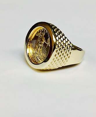 Fancy Solid Gold Handmade Coin Ring , 1/10oz Coin ,