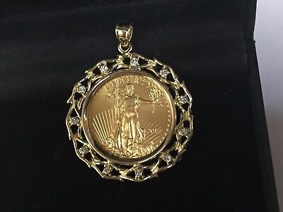 Diamond Fancy Solid Gold Handmade Coin Pendant , 1/4oz Coin ,