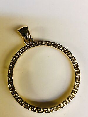 Greek Key Coin Frame Solid Gold Handmade Coin Pendant ,