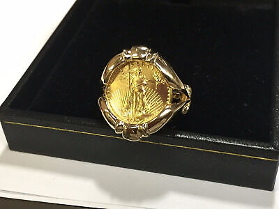 Fancy Solid Gold Handmade Coin Ring , 1/10oz Coin ,