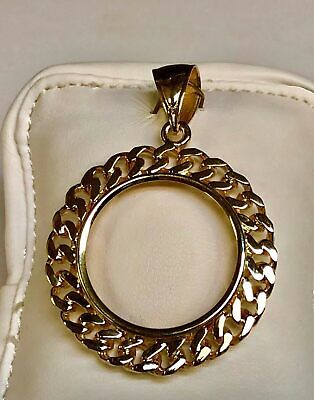 Curb Chain Link Frame Solid Gold Handmade Coin Pendant , 1/2oz Coin ,