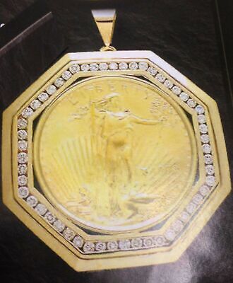 Diamond Fancy Solid Gold Handmade Coin Pendant , 1oz Coin ,