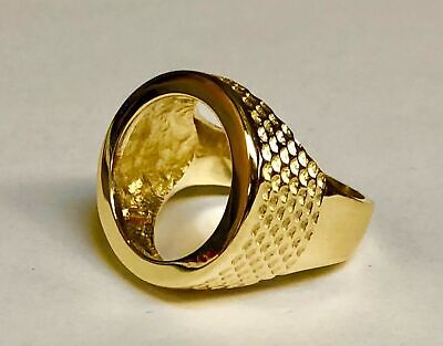 Fancy Solid Gold Handmade Coin Ring , 1/10oz Coin ,