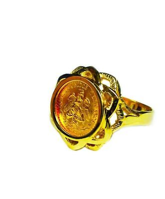 Fancy Ladies Solid Gold Handmade Coin Ring , Dos Pesos Coin ,