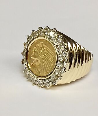 Diamond Fancy Solid Gold Handmade Coin Ring , Indian Head Coin ,