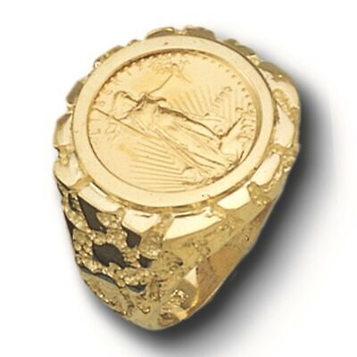 Nugget Solid Gold Handmade Coin Ring , 1/10oz Coin ,