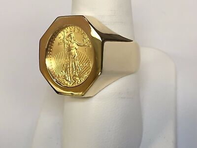 Fancy Solid Gold Handmade Coin Ring , 1/10oz Coin ,