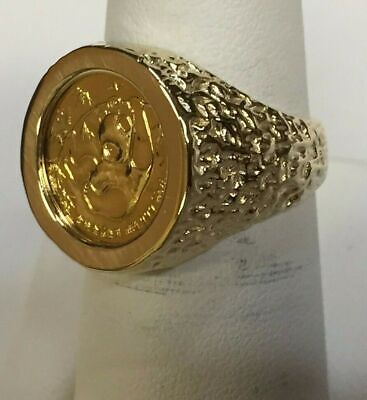 Nugget Solid Gold Handmade Coin Ring , Chinese Panda Bear Coin ,