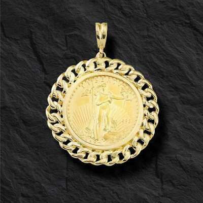 Curb Chain Link Frame Solid Gold Handmade Coin Pendant , 1oz Coin ,