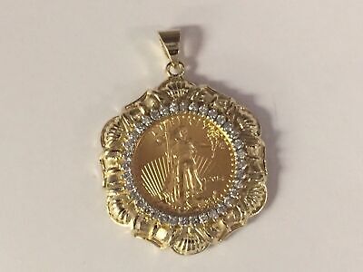 Diamond Fancy Solid Gold Handmade Coin Pendant , 1/4oz Coin ,