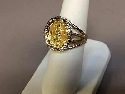 Fancy Ladies Solid Gold Handmade Coin Ring , 1/10oz Coin ,