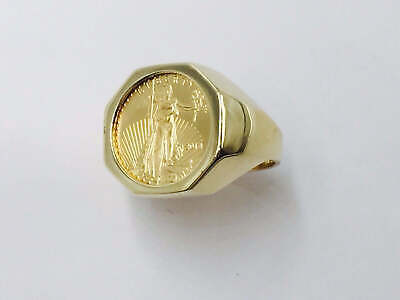 Fancy Solid Gold Handmade Coin Ring , 1/10oz Coin ,