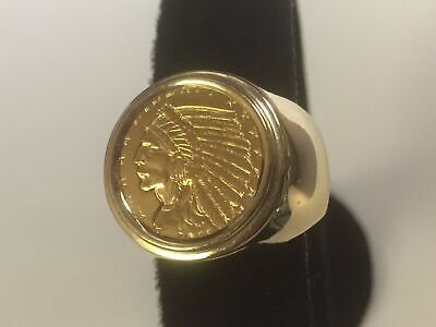 Fancy Solid Gold Handmade Coin Ring , Indian Head Coin ,