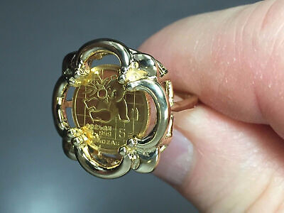 Fancy Solid Gold Handmade Coin Ring , Chinese Panda Bear Coin ,