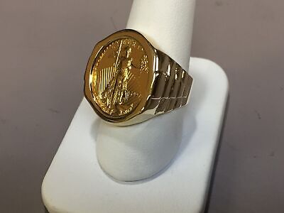 Fancy Solid Gold Handmade Coin Ring , 1/4oz Coin ,