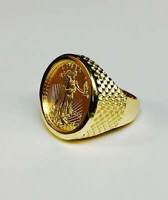 Fancy Solid Gold Handmade Coin Ring , 1/4oz Coin ,