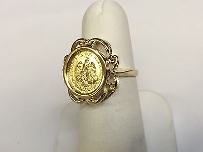 Fancy Ladies Solid Gold Handmade Coin Ring , Dos Pesos Coin ,